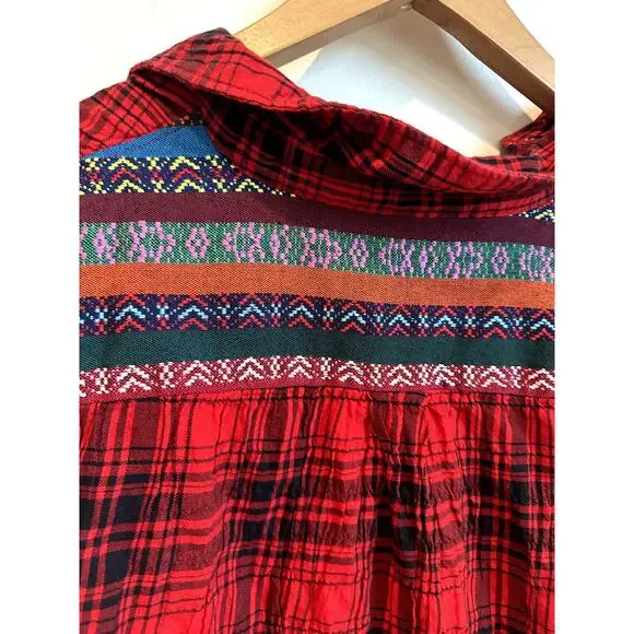 WOOLRICH Plaid Embroidered Black Red Button Down Shirt Medium - Picture 3 of 5